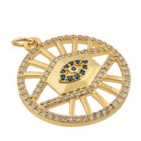 Fashion Evil Eye Pendant, Brass, Round, gold color plated, fashion jewelry & DIY & with rhinestone & hollow, mixed colors 