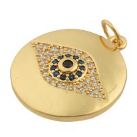 Mode Evil Eye Pendentif, laiton, Rond, Placage de couleur d'or, bijoux de mode & DIY & avec strass, couleurs mélangées Vendu par PC