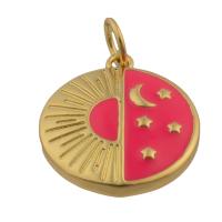 Enamel Brass Pendants, Round, gold color plated, fashion jewelry & DIY, mixed colors 