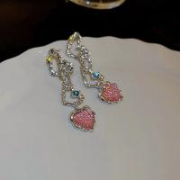Zinc Alloy Rhinestone Drop Earring, Heart, plated, fashion jewelry & with rhinestone, pink 