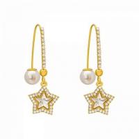 Zinc Alloy Rhinestone Drop Earring, with Plastic Pearl, Star, plated, fashion jewelry & with rhinestone, golden 