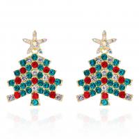 Zinc Alloy Rhinestone Drop Earring, Christmas Tree, plated, fashion jewelry & with rhinestone, multi-colored, 23mm 