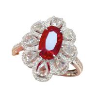 Rhinestone Brass Finger Ring, Flower, platinum color plated & for woman & with rhinestone US Ring [