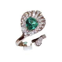 Rhinestone Brass Finger Ring, Peacock, platinum color plated, adjustable & for woman & with rhinestone [