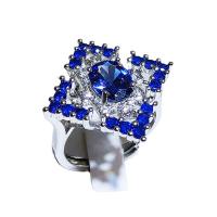 Anilo de dedo de latón, metal, con Cristal, Patrón Geométrico, chapado en color de platina, ajustable & para mujer & con diamantes de imitación, 19x25mm, tamaño:7, Vendido por UD[