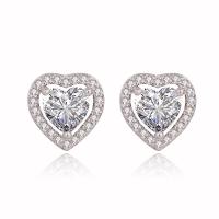 Brass Stud Earring, Heart, plated, micro pave cubic zirconia & for woman & hollow 