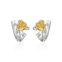 Brass Stud Earring, Rose, plated, micro pave cubic zirconia & for woman [