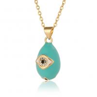 Evil Eye Jewelry Necklace, Brass, Teardrop, real gold plated, evil eye pattern & oval chain & micro pave cubic zirconia & for woman & enamel Approx 17.7 Inch 