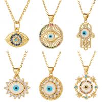 Evil Eye Jewelry Necklace, Brass, real gold plated, evil eye pattern & oval chain & micro pave cubic zirconia & for woman Approx 17.7 Inch 