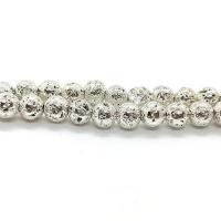 Multicolor Lava Perlen, rund, silberfarben plattiert, DIY & verschiedene Größen vorhanden, Länge:ca. 40 cm, verkauft von Strang