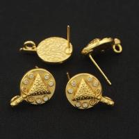 Brass Earring Stud Component, real gold plated, DIY & micro pave cubic zirconia [