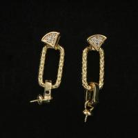 Brass Earring Stud Component, real gold plated, detachable & DIY & micro pave cubic zirconia [