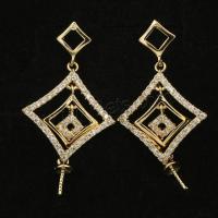 Brass Earring Drop Component, real gold plated, DIY & micro pave cubic zirconia, 30mm 
