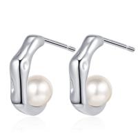 Brass Stud Earring, with Shell Pearl, fashion jewelry & for woman 14mm,5mm [