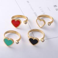 Titanium Steel Finger Ring, with Acrylic, Heart, 18K gold plated, fashion jewelry & for woman & with rhinestone Inner Approx 19mm [