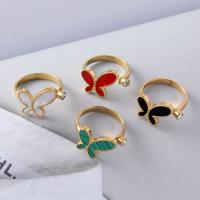 Titanium Steel Finger Ring, with Acrylic, Butterfly, 18K gold plated, fashion jewelry & for woman & with rhinestone [