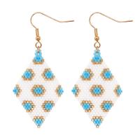 Glass Seed Beads Earring, Seedbead, with Zinc Alloy, Rhombus, gold color plated, folk style & for woman 