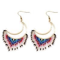 Glass Seed Beads Earring, Seedbead, with Zinc Alloy, Moon, gold color plated, Bohemian style & for woman & hollow 
