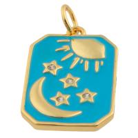 Enamel Brass Pendants, Square, gold color plated, fashion jewelry & DIY & with rhinestone, mixed colors 