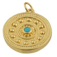 Resin Brass Pendants, with Resin, Round, gold color plated, fashion jewelry & DIY, mixed colors 