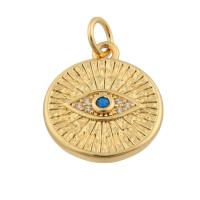 Mode Evil Eye Pendentif, laiton, Rond, Placage de couleur d'or, bijoux de mode & DIY & avec strass, couleurs mélangées Vendu par PC