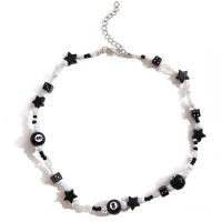 Акриловые ожерелье, Акрил, с Seedbead & цинковый сплав, с 5cm наполнитель цепи, Другое покрытие, ювелирные изделия моды, белый и черный, длина:39.5 см, продается PC