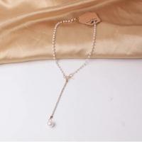 Plastic Pearl Necklace, Zinc Alloy, with Plastic Pearl, with 5cm extender chain, plated, fashion jewelry, golden, 110mm cm 