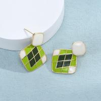 Brass Drop Earring, Square, plated, fashion jewelry & enamel, gold 