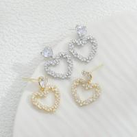 Cubic Zirconia Micro Pave Brass Earring, Heart, plated, fashion jewelry & micro pave cubic zirconia [
