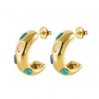 Boucles d'oreilles en acier titane, Acier inoxydable 304, avec turquoise, Plaqué or 18K, bijoux de mode & pour femme, doré Vendu par paire