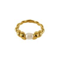 Edelstahl Fingerring, 304 Edelstahl, mit Kunststoff Perlen, 18K vergoldet, Modeschmuck & für Frau, goldfarben, 25mm, Größe:7, verkauft von PC