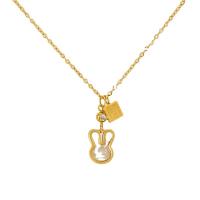 Stainless Steel Jewelry Necklace, 304 Stainless Steel, with Shell, with 1.97inch extender chain, Rabbit, 18K gold plated, fashion jewelry & for woman & with rhinestone, golden Approx 17.72 Inch 