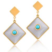 Stainless Steel Drop Earring, 316L Stainless Steel, with Natural Stone & Glass, Square, Vacuum Ion Plating, fashion jewelry & for woman, golden, 41mm 