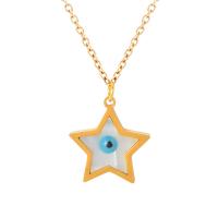 Evil Eye Jewelry Necklace, 304 Stainless Steel, with Shell, with 1.97inch extender chain, Star, Vacuum Ion Plating, fashion jewelry & for woman, golden, 16mm Approx 15.75 Inch 