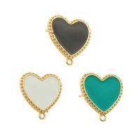 Brass Earring Stud Component, Heart, gold color plated, fashion jewelry & DIY & enamel [