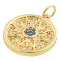Rhinestone Brass Pendants, Round, gold color plated, fashion jewelry & DIY & with rhinestone, mixed colors [
