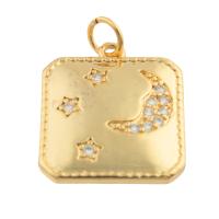 Rhinestone Brass Pendants, Square, gold color plated, fashion jewelry & DIY & with rhinestone [