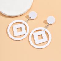 Acrylic Drop Earring, Zinc Alloy, with Acrylic, Round, silver color plated, fashion jewelry & for woman, white [