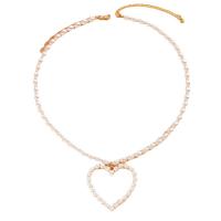 Plastic Pearl Necklace, Zinc Alloy, with Plastic Pearl, with 8CM extender chain, Heart, gold color plated, fashion jewelry & for woman Approx 44 cm 