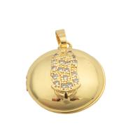 Brass Locket Pendants, Round, gold color plated, fashion jewelry & DIY & micro pave cubic zirconia & for woman, golden Approx 3mm [