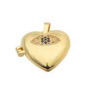 Brass Locket Pendants, Heart, gold color plated, fashion jewelry & DIY & micro pave cubic zirconia & for woman, golden Approx 3mm [
