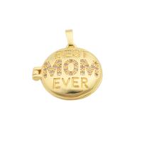 Brass Locket Pendants, Round, gold color plated, fashion jewelry & DIY & micro pave cubic zirconia & for woman, golden [