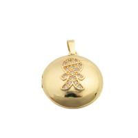 Brass Locket Pendants, Round, gold color plated, fashion jewelry & DIY & micro pave cubic zirconia & for woman, golden Approx 3mm 