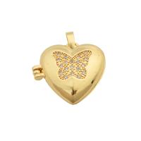 Brass Locket Pendants, Heart, gold color plated, fashion jewelry & DIY & micro pave cubic zirconia & for woman, golden Approx 3mm 