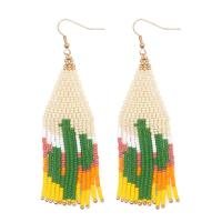Fashion Fringe Earrings, Seedbead, with Zinc Alloy, Opuntia Stricta, gold color plated, for woman 