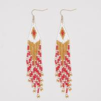 Fashion Fringe Earrings, Seedbead, with Zinc Alloy, gold color plated, Bohemian style & for woman, red 