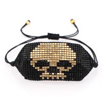 Glass Seed Beads Bracelets, Seedbead, with Knot Cord, Skull, handmade, punk style & Unisex & adjustable, black Approx 28 cm 