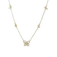 Cubic Zircon Micro Pave Brass Necklace, Butterfly, plated, fashion jewelry & micro pave cubic zirconia Approx 17 Inch 