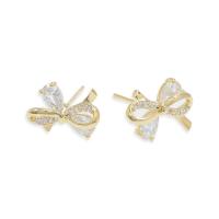 Cubic Zirconia Micro Pave Brass Earring, Bowknot, plated, fashion jewelry & micro pave cubic zirconia [