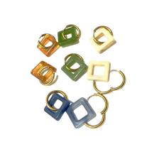 Resin Drop Earring, 304 Stainless Steel, with Resin, Square, plated, fashion jewelry 35mm 